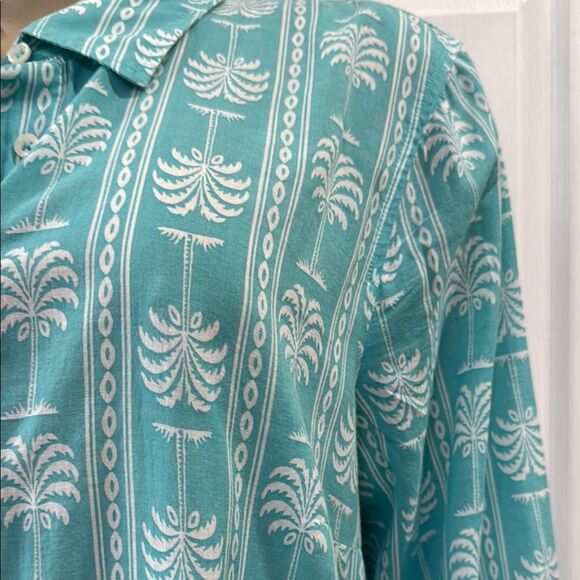 TALBOTS PALM PRINT SHIRT. AQUA. - Picture 3 of 8
